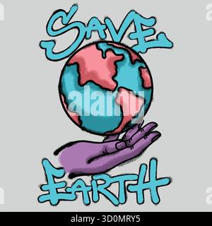 Save Earth Urban Streetwear T-Shirt-Design Stock Vektor