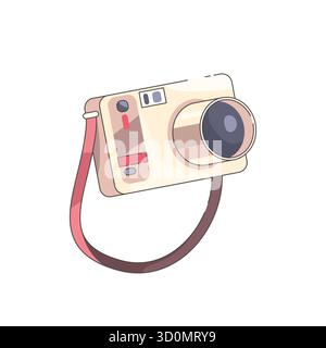 Vektor-Retro-Fotokamera-Symbol. Analoges Fotosymbol im Vintage-Stil. Klassisches Bildgerät oder Zubehör mit nostalgischem Objektiv und Verschluss. Manuelle Ausrüstung oder Ausrüstung für Fotografen. Nostalgie und 90er Jahre Stock Vektor