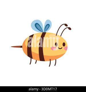 Lächelnde Hummel. Vektor-Honigbienensymbol mit Flügeln und Streifen, Antennen. Clipart oder Insektensymbol für Bienen. Natur und Bestäubung, Umwelt und fliegendes Tier. Biologie Fauna, Zoologie. Stock Vektor