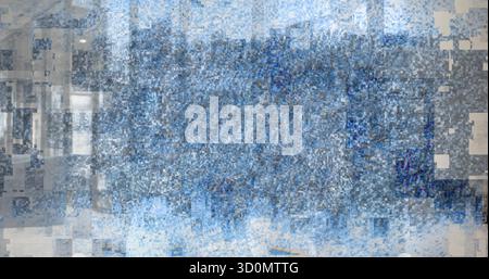 Abstraktes digitales Glitchmosaik über bildschirmartige Oberfläche mit strukturiertem Rauschen Stockfoto