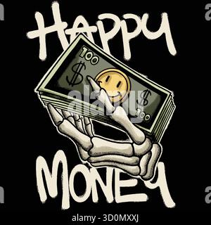 Skelett Hand Hält Geld Urban Streetwear Art Stock Vektor