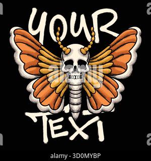 Schädel und Schmetterling für Streetwear Illustration Stock Vektor