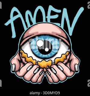 Auge in Händen spirituelle urbane Streetwear-Kunst Stock Vektor
