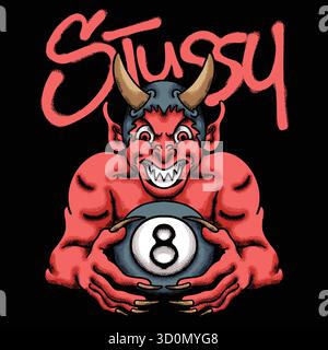 Devil Holding Ball Urban Streetwear Art Stock Vektor