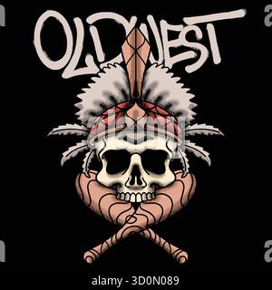 Skull Mit Tribal-Kopfbedeckung Streetwear-Kunst Stock Vektor