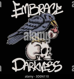 Raven on Skull and Eyeball Urban Streetwear Art Stock Vektor