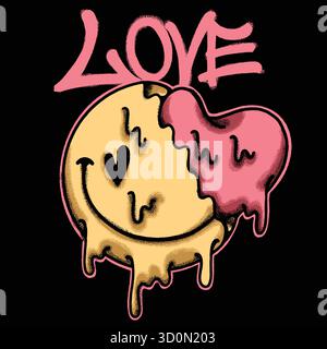 Smiley mit Liebe zur Streetwear-Illustration schmelzen Stock Vektor