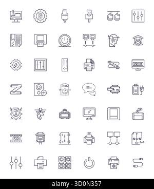 Kuratiertes Paket mit 42 hochauflösenden Vektorsymbolen in Bold Line Design, zentriert um Ausgabekonzepte mit Display Perfect Clarity. Stock Vektor
