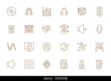 Wunderschön gerendertes 24 Bold Line Grid mit Vektorsymbolen für Sound, erstellt mit Retina Ready Auflösung für atemberaubende visuelle Konsistenz über Platfo hinweg Stock Vektor