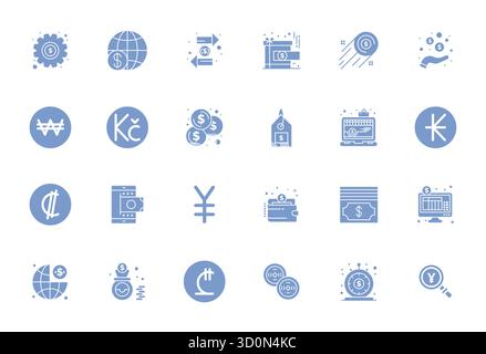 Ausgeklügeltes Paket mit 24 gefüllten Vektorsymbolen für Currency, entwickelt mit High Resolution Detail und verbesserter Klarheit für professionelle Anwendungen. Stock Vektor