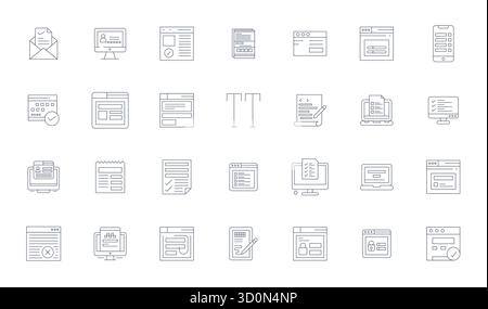 Hochmodernes Paket mit 28 Pixel ausgerichteten Vektorsymbolen, inspiriert von Online Form, erstellt im Thin Line-Format bei 128x128 für die nächste Generation in Stock Vektor