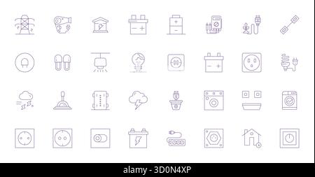 Außergewöhnliche Sammlung von 32 dünnen Vektorsymbolen für Elektrik, geliefert in einer ausgerichteten Auflösung von 256 x 256 Pixeln für unvergleichliche visuelle Exzellenz a Stock Vektor