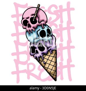 Eiscreme in Skull-Form für Streetwear-Illustration Stock Vektor