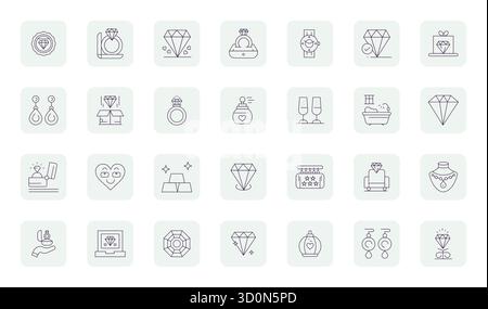 Hochmodernes Paket mit 28 editierbaren Vektorsymbolen, inspiriert von Luxury, im Thin Outline-Format mit 64x64 für Schnittstellen der nächsten Generation. Stock Vektor