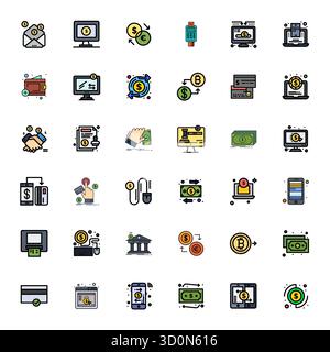 Durchdacht gestaltete 36-Vektorsymbole rund um Finanztransaktionen in flacher Linie mit hoher Auflösung und verbesserter Präzision Stock Vektor