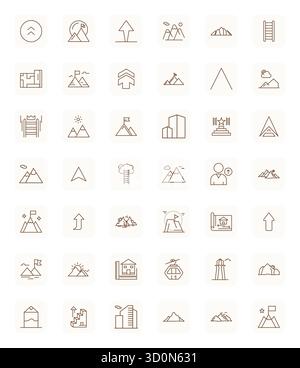 Kuratiertes Paket mit 42 Retina Ready Vektorsymbolen in regulärem Fett-Outline-Design, zentriert um Höhenkonzepte mit bearbeitbarer Klarheit. Stock Vektor