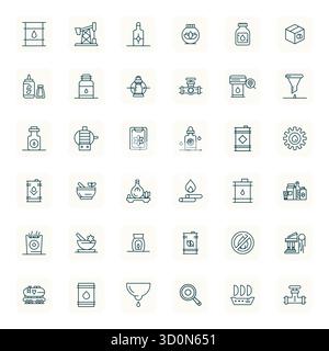 Entsperren Sie 36 Regular Bold Outline Grid eingebaute Vektorsymbole, die von Öl inspiriert wurden und im Format 256 x 256 für eine fehlerfreie Anzeige auf allen Geräten optimiert wurden. Stock Vektor