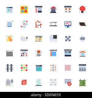 Leistungsstarke Sammlung von 36 flachen Vektorsymbolen für Raster, entwickelt mit einer editierbaren Auflösung von 64x64 für ein optimales Design der Benutzeroberfläche. Stock Vektor