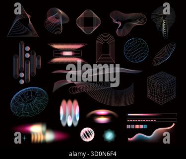 Abstrakte Neon-Gradienten-Linienformen festgelegt Stock Vektor