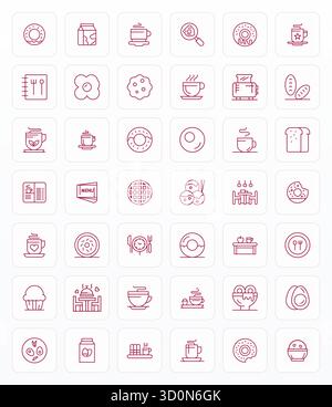 Entsperren Sie 42 Bold Line Detail Enhanced Vector Icons inspiriert von Frühstück, optimiert im Format 64x64 für eine makellose Anzeige auf allen Geräten. Stock Vektor