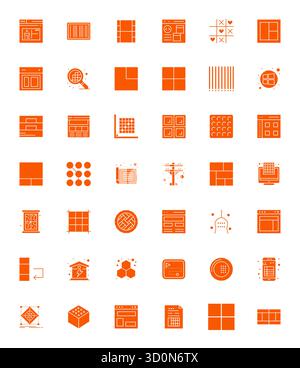 Professionelle Sammlung von 42 gefüllten Vektorsymbolen, die das Raster darstellen, gefertigt mit 256x256-Rastergenauigkeit für Unternehmensanwendungen. Stock Vektor