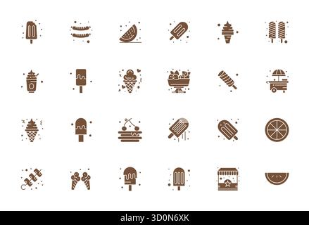 Verwandeln Sie Ihre Designs mit 24 gefüllten Vektorsymbolen rund um Summer Food, die in High Resolution Pixel Alignment-Auflösung für maximale Klarheit entwickelt wurden Stock Vektor