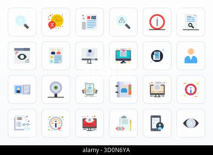 Vektorpaket mit 24 Flat PIXEL Perfect Icons inspiriert von Details, geliefert in einer Auflösung von 64x64, ideal für skalierbare und kreative Designarbeiten. Stock Vektor