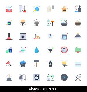 Sorgfältig gefertigte 36 flache Vektorsymbole für die Reinigung, geliefert in 128x128 Display perfekte Qualität für kompromisslose Designstandards. Stock Vektor