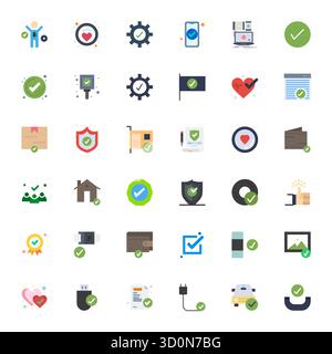 Umfassendes Paket mit 36 Vektorsymbolen in flachem Design für OK, geliefert in gestochen scharfer Qualität im Format 64x64. Stock Vektor
