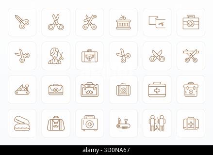 Hochleistungsfähige Sammlung von 24 Bold Line Vector Symbolen für Scheren, entwickelt mit hochauflösender Pixelausrichtung für optimale Benutzerinteraktion Stock Vektor