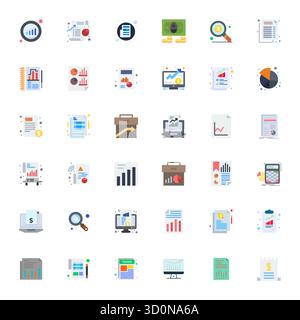 Kuratiertes Paket mit 36 Retina Ready Vektorsymbolen im flachen Design, zentriert um Financial Report-Konzepte mit Pixel Alignment Clarity. Stock Vektor
