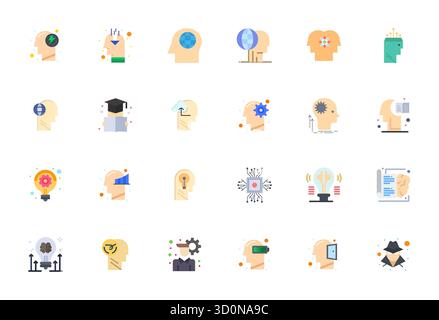 Umfassendes Toolkit mit 24 Vektorsymbolen rund um Intelligenz, entwickelt in Flat mit 256x256 Detail verbesserte Präzision für vielseitige Design-App Stock Vektor