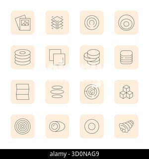 Kunstvoll gestaltete 16 dünne Konturdetails verbesserte Vektorsymbole für Ebenen, die im hochauflösenden Format für konsistente visuelle Qualität bereitgestellt werden. Stock Vektor