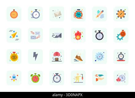 Leistungsstarke Sammlung von 24 flachen Vektorsymbolen für Quick, entwickelt mit 256 x 256 Grid-angepasster Auflösung für ein optimales Design der Benutzeroberfläche. Stock Vektor