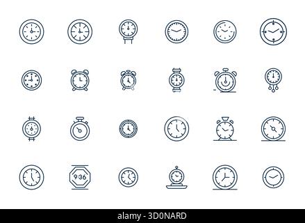 Perfekt ausbalancierte 24 Bold Line Detail verbesserte Vektorsymbole für analoge Uhr, Größe 128x128 für harmonische Integration in digitale Designprojekte. Stock Vektor