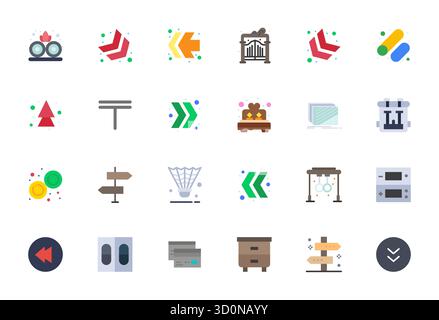 Zukunftsweisendes Paket mit 24 Vektorsymbolen rund um Double, flaches Design mit 128x128 Display perfekte Klarheit für innovative Benutzeroberflächen. Stock Vektor