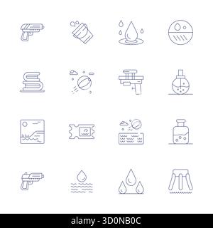 Ultimative Sammlung von 16 Vektorsymbolen, die Splash in Thin Line Ästhetik darstellen, optimiert mit 128x128 Display perfekte Auflösung für maximale impac Stock Vektor