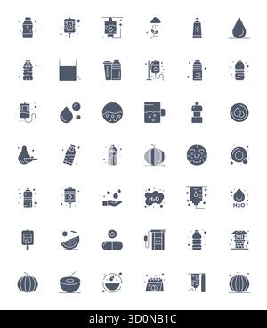 Dieses Icon-Paket für Hydratationsvektoren enthält 42 gefüllte Designs im editierbaren Retina-Format, perfekt für die Verbesserung digitaler Schnittstellen. Stock Vektor
