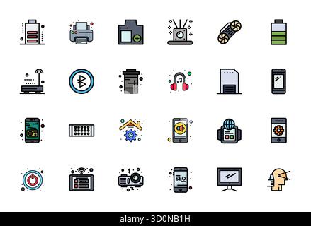 Sorgfältig zusammengestellte Vektorsymbole mit 24 Zeilen für Device mit einer editierbaren Auflösung von 128x128 für konsistente Markendarstellung und Benutzererfahrung Stock Vektor