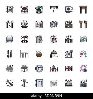 Sorgfältig kuratierte Vektorsymbole mit 36 Linien für Speisen, mit Retina Ready editierbarer Auflösung für konsistente Markendarstellung und Benutzerfreundlichkeit Stock Vektor