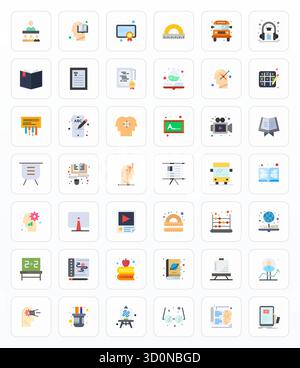 Sorgfältig kuratierte 42 flache Vektorsymbole für das Lernen mit einer für hohe Auflösung optimierten Auflösung für konsistente Markendarstellung und Benutzer Stock Vektor