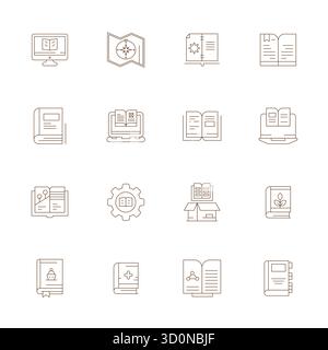 Durchdacht gestaltete 16 Vektorsymbole rund um den Reiseführer, in Thin Line mit 128x128 Pixel optimierter Präzision für modernes Design Stock Vektor