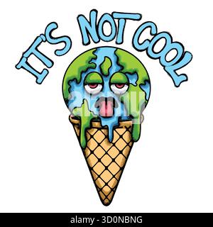 Schmelzende Eiscreme Erde Hand gezeichnete Tshirt-Illustration Stock Vektor