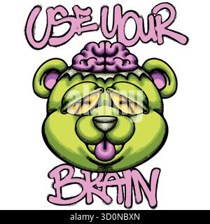Brainy Cartoon Bär Hand gezeichnete Tshirt Illustration Stock Vektor