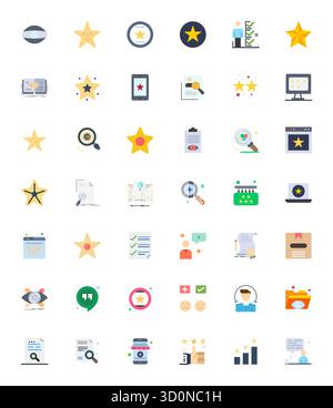 Innovatives Paket mit 42 Vektorsymbolen rund um Review, das flache Design im Format 128x128 für moderne digitale Lösungen präsentiert. Stock Vektor