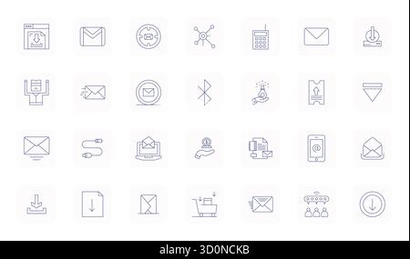 Hochmodernes Paket mit 28 Vektorsymbolen, inspiriert von Receive, im Thin Outline-Format bei 64x64 für Interfa der nächsten Generation Stock Vektor