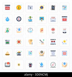 Premium-Sammlung von 36 flachen Vektorsymbolen für Resource, akribisch gefertigt in einer optimierten Auflösung von 128x128 Pixeln für überragende visuelle Wirkung. Stock Vektor