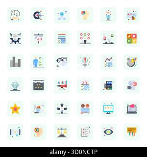 Ein dynamischer Satz von 36 Vektorsymbolen in flacher Ausführung, speziell für die Evaluierung mit 128x128-Gitterqualität, geeignet für digitale Produkte. Stock Vektor