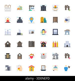 Unverkennbare 36er-Pack mit Vektorsymbolen, inspiriert von Real Estate, im flachen Format in 128x128 für unvergessliche Markenerlebnisse. Stock Vektor