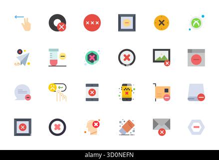 24 flache Vektorsymbole für Cancel sorgfältig zusammengestellt, mit hochauflösendem Raster für eine konsistente Markendarstellung und Benutzererfahrung Stock Vektor
